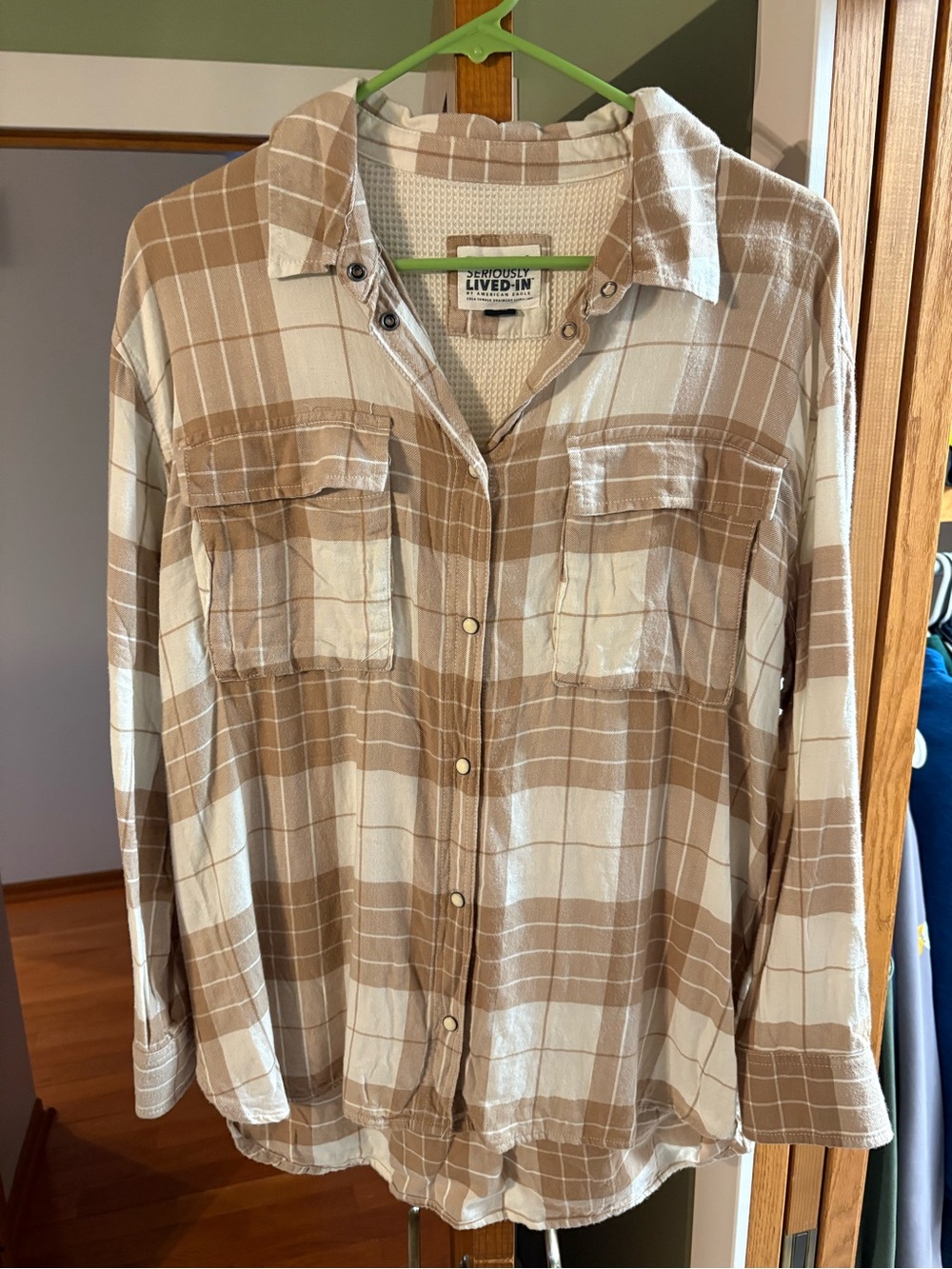 American Eagle Outfitters Beige and Cream Plaid Shirt